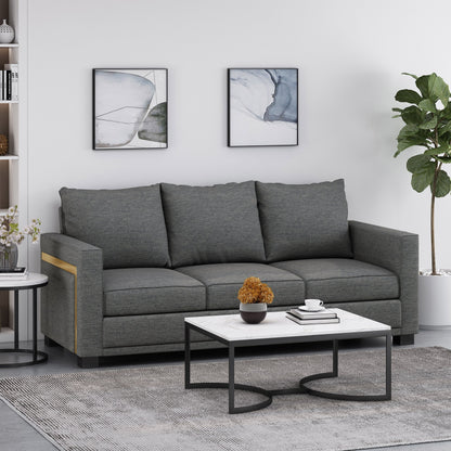 Charcoal Upholstered 3-seater Sofa with Pillows and Wood Legs