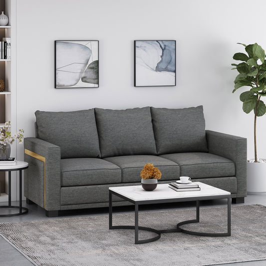 Charcoal Upholstered 3-seater Sofa with Pillows and Wood Legs
