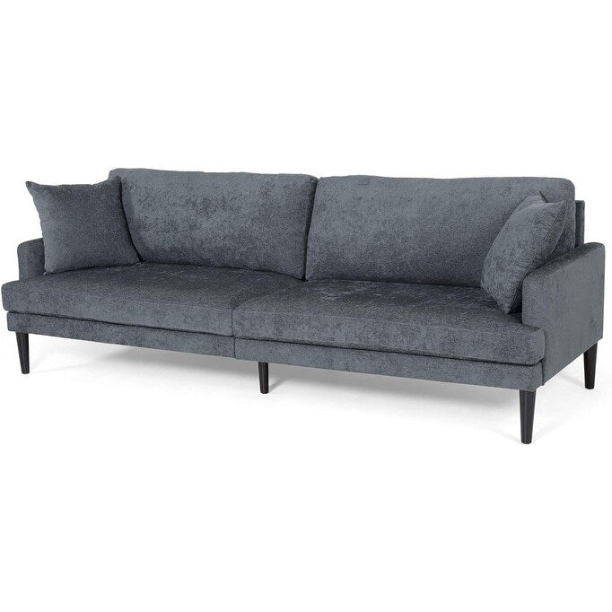 Charcoal Upholstered 3-seater Sofa with Wood Legs and Accent Pillows