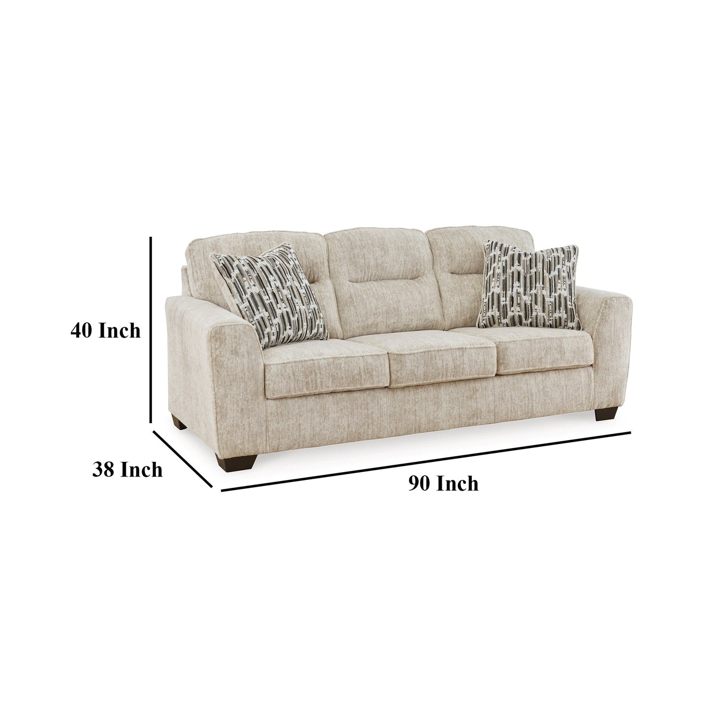 Charlie Sofa, Natural Parchment White Polyester, 2 Pillows, 90 Inch