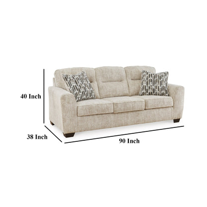 Charlie Sofa, Natural Parchment White Polyester, 2 Pillows, 90 Inch