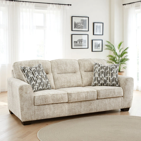 Charlie Sofa, Natural Parchment White Polyester, 2 Pillows, 90 Inch