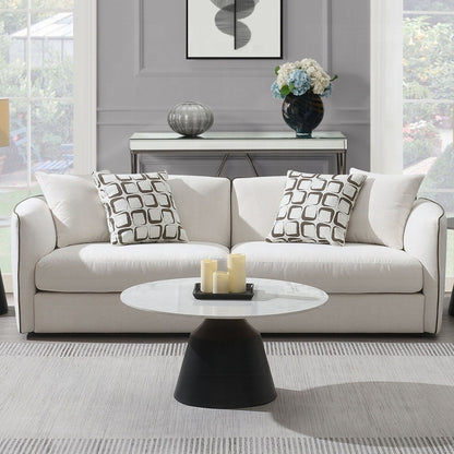 Chenille Upholstered Sofa with 4 Pillows in Beige