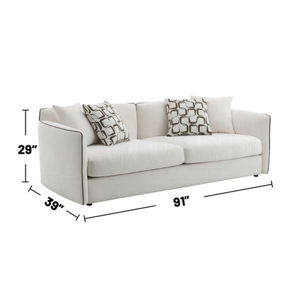 Chenille Upholstered Sofa with 4 Pillows in Beige