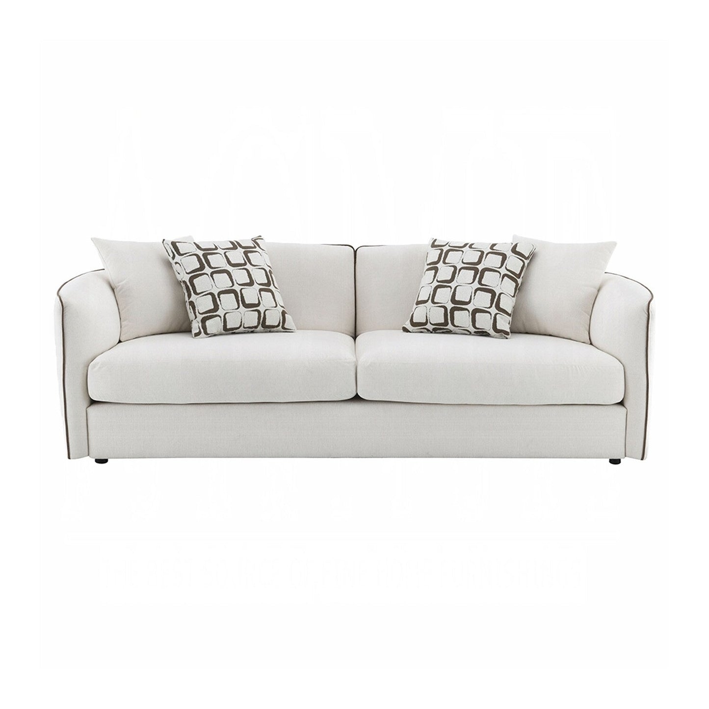 Chenille Upholstered Sofa with 4 Pillows in Beige