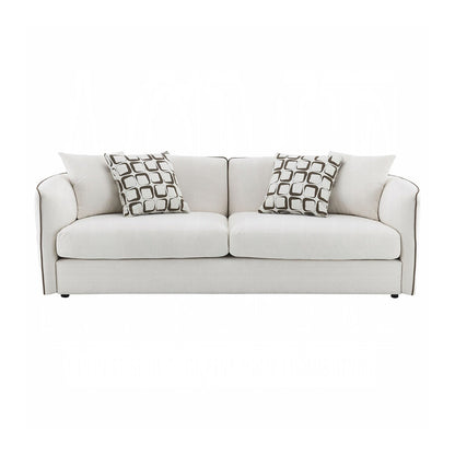 Chenille Upholstered Sofa with 4 Pillows in Beige
