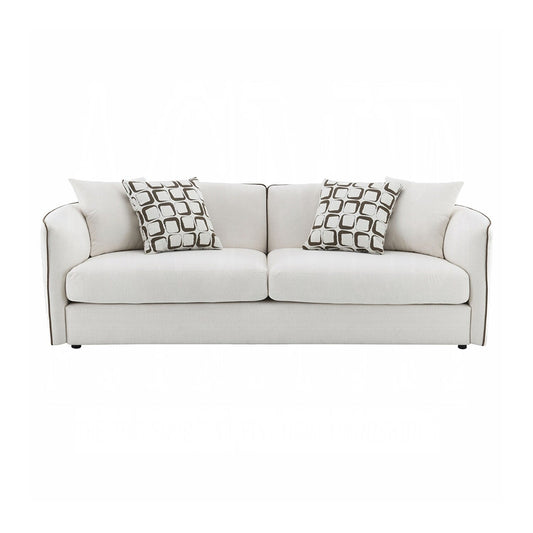 Chenille Upholstered Sofa with 4 Pillows in Beige
