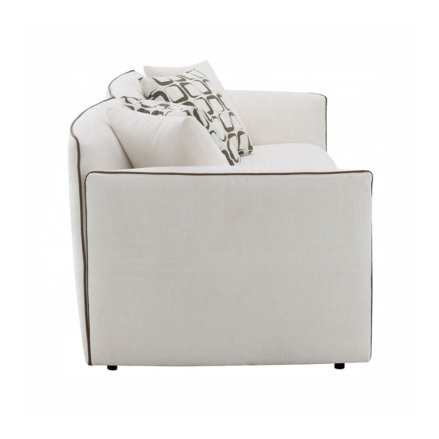 Chenille Upholstered Sofa with 4 Pillows in Beige