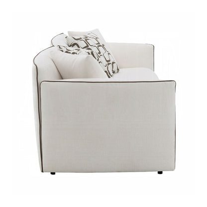 Chenille Upholstered Sofa with 4 Pillows in Beige