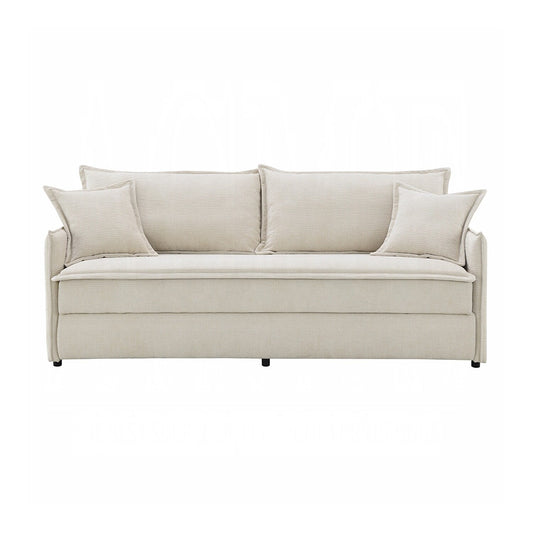 Chenille Upholstered Sofa with Pull-Out Sleeper Design in Beige