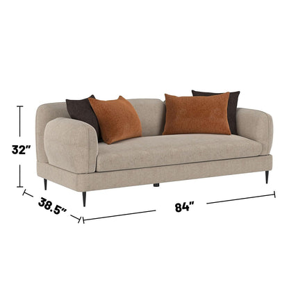 Chenille Upholstered Sofa with Sculpted Track Arm in Latte