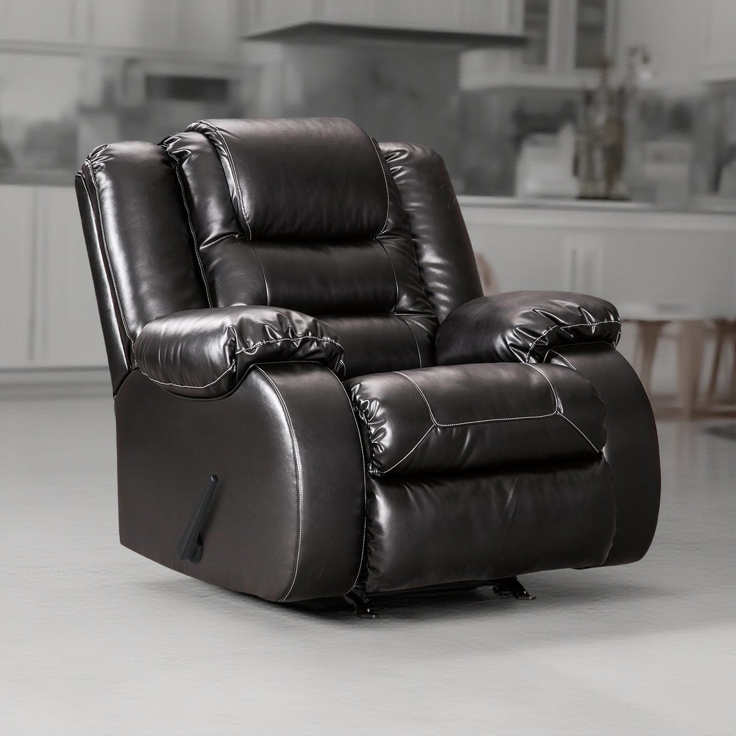 Cherie Manual Rocker Recliner Chair, Plush Glossy Black Faux Leather