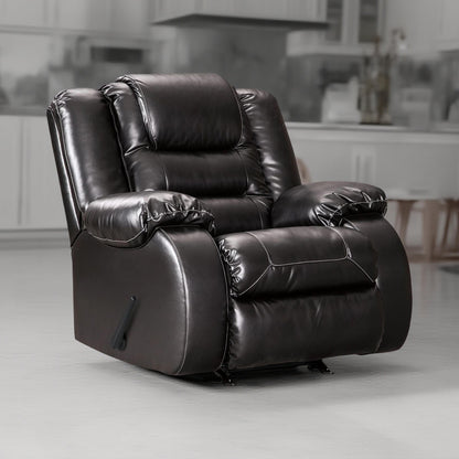 Cherie Manual Rocker Recliner Chair, Plush Glossy Black Faux Leather