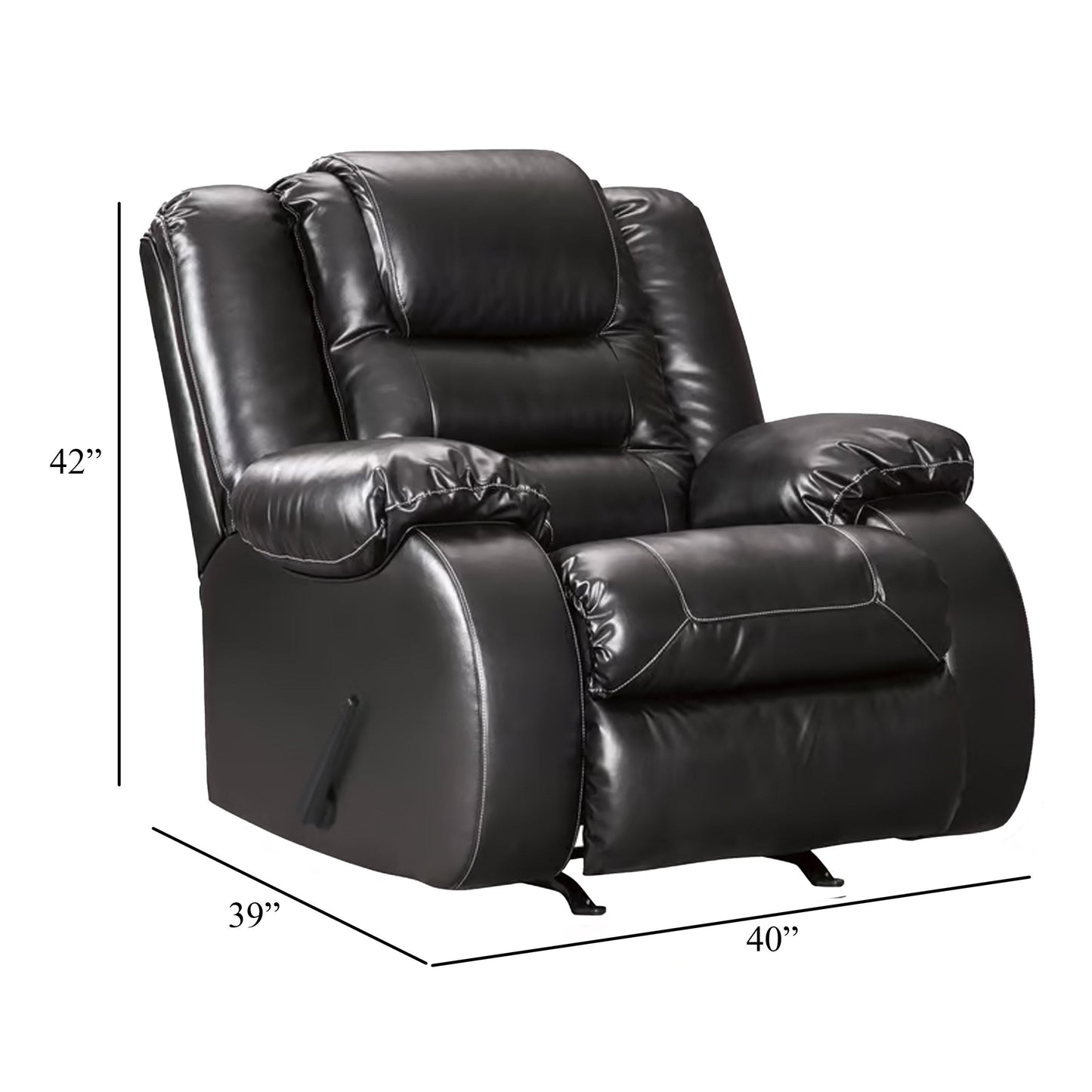 Cherie Manual Rocker Recliner Chair, Plush Glossy Black Faux Leather