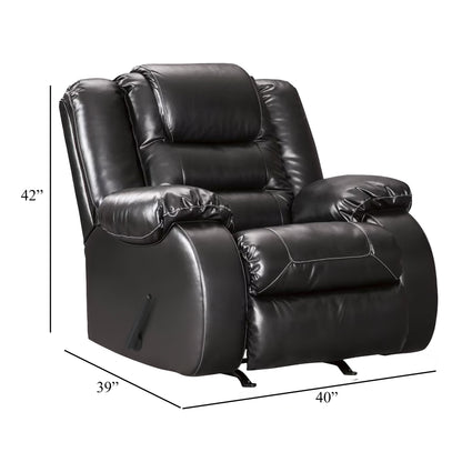 Cherie Manual Rocker Recliner Chair, Plush Glossy Black Faux Leather
