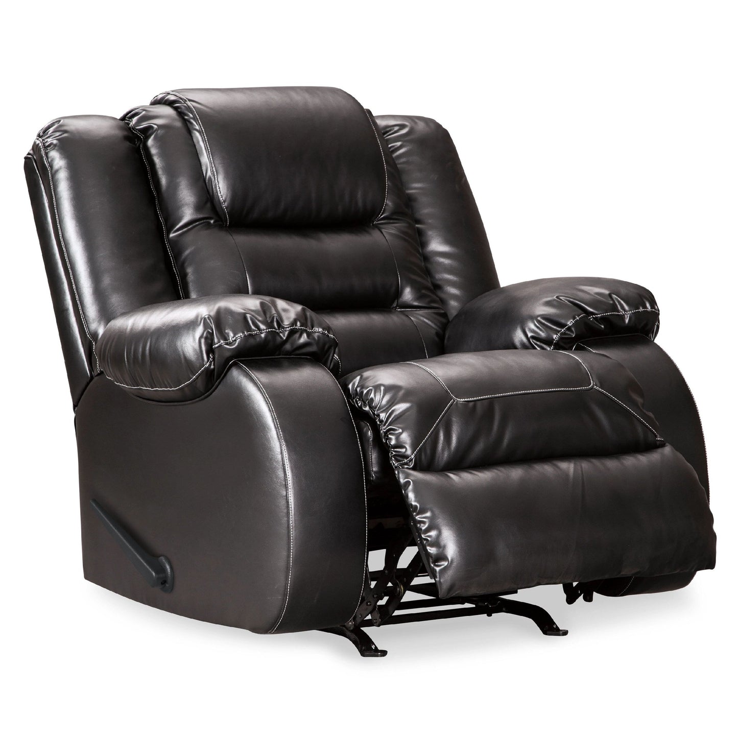 Cherie Manual Rocker Recliner Chair, Plush Glossy Black Faux Leather