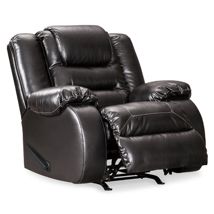 Cherie Manual Rocker Recliner Chair, Plush Glossy Black Faux Leather