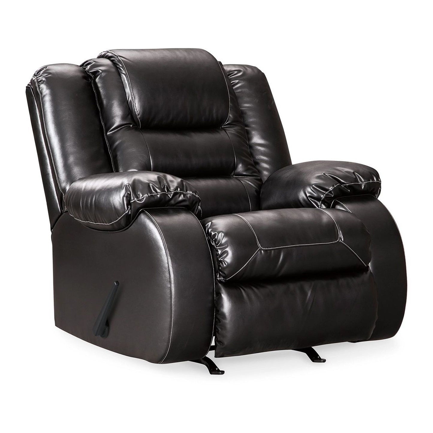 Cherie Manual Rocker Recliner Chair, Plush Glossy Black Faux Leather