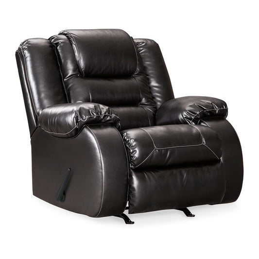 Cherie Manual Rocker Recliner Chair, Plush Glossy Black Faux Leather