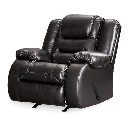Cherie Manual Rocker Recliner Chair, Plush Glossy Black Faux Leather