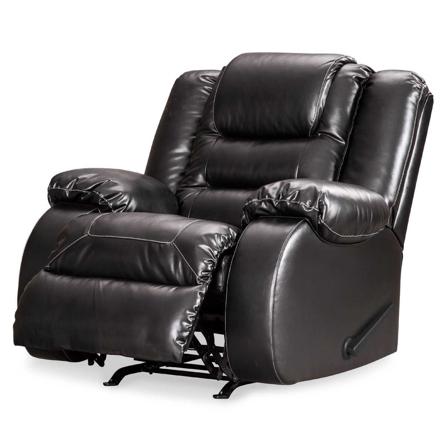 Cherie Manual Rocker Recliner Chair, Plush Glossy Black Faux Leather