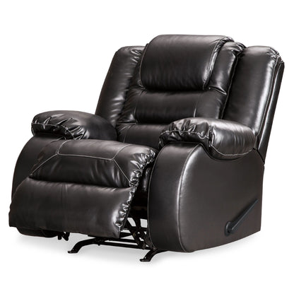 Cherie Manual Rocker Recliner Chair, Plush Glossy Black Faux Leather