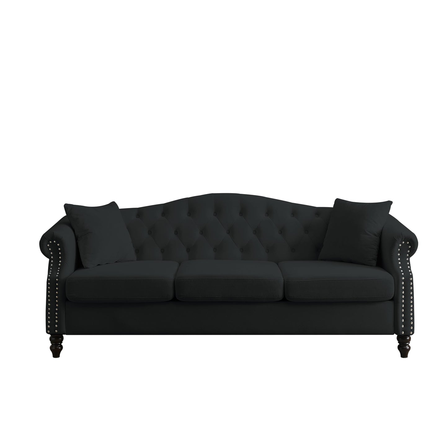 Chesterfield 3-Seater Upholstered Tufted Sofa with Rolled Arms and Nailhead