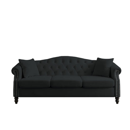 Chesterfield 3-Seater Upholstered Tufted Sofa with Rolled Arms and Nailhead