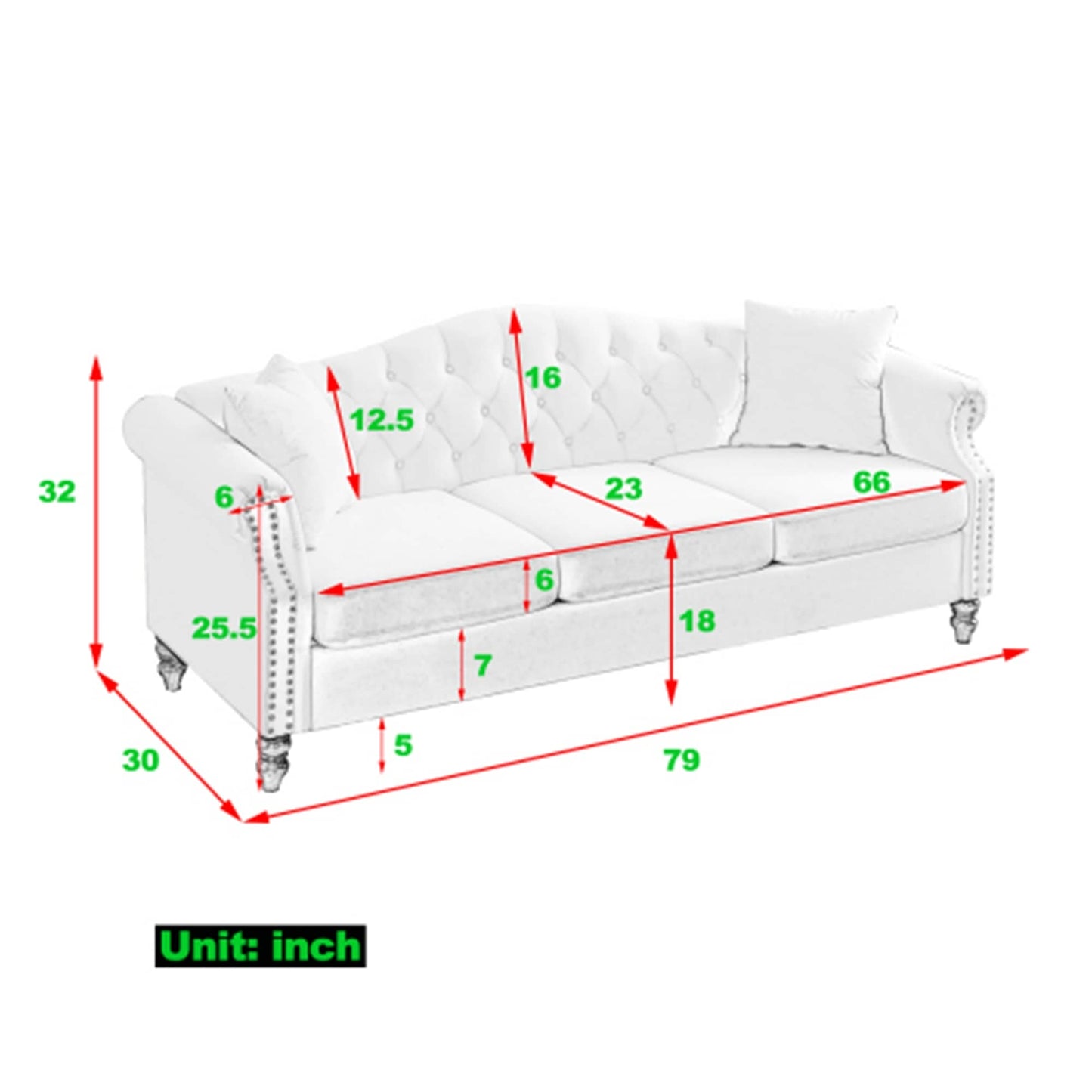 Chesterfield 3-Seater Upholstered Tufted Sofa with Rolled Arms and Nailhead