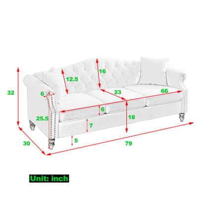 Chesterfield 3-Seater Upholstered Tufted Sofa with Rolled Arms and Nailhead