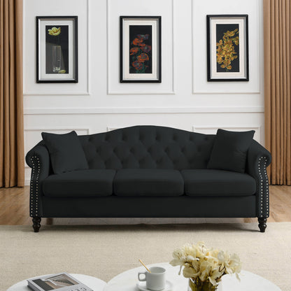 Chesterfield 3-Seater Upholstered Tufted Sofa with Rolled Arms and Nailhead