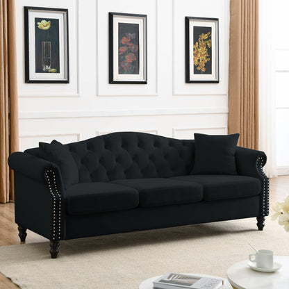 Chesterfield 3-Seater Upholstered Tufted Sofa with Rolled Arms and Nailhead