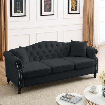 Chesterfield 3-Seater Upholstered Tufted Sofa with Rolled Arms and Nailhead