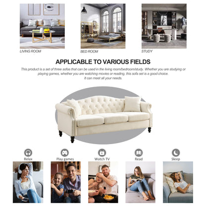 Chesterfield 3-Seater Upholstered Tufted Sofa with Rolled Arms and Nailhead