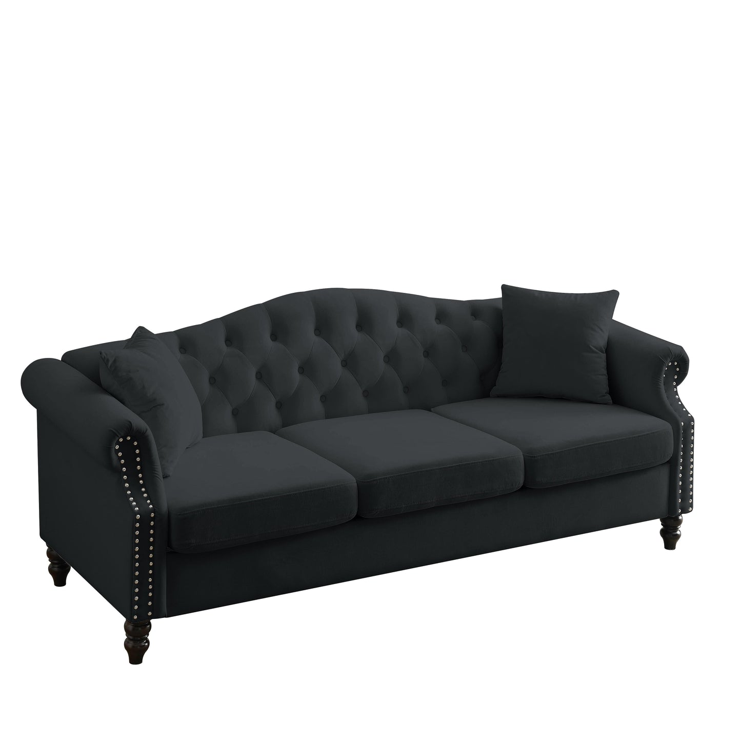 Chesterfield 3-Seater Upholstered Tufted Sofa with Rolled Arms and Nailhead