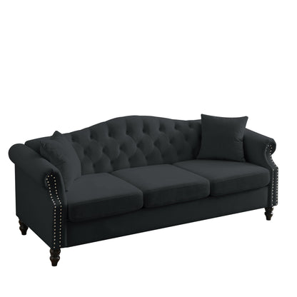 Chesterfield 3-Seater Upholstered Tufted Sofa with Rolled Arms and Nailhead