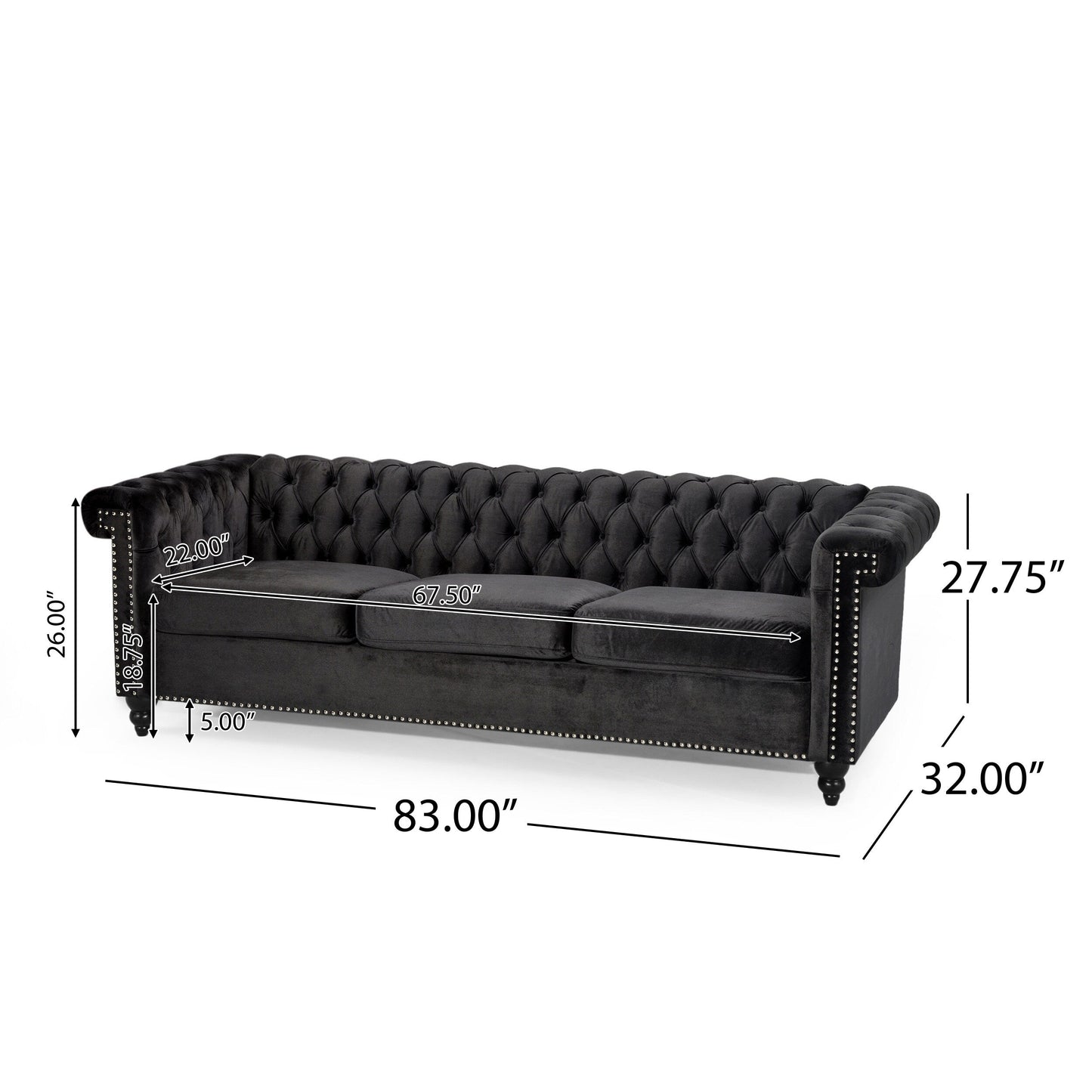 Chesterfield 3-seater Sofa with Button Tufting and Nailheads