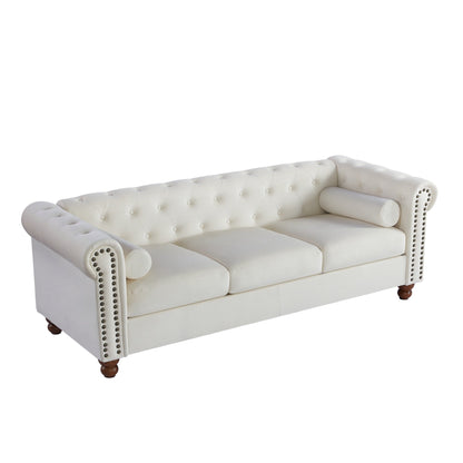 Chesterfield 74.5 Button Tufted Upholstered 3-seater Sofa with Nailheads and Pillows for Living Room