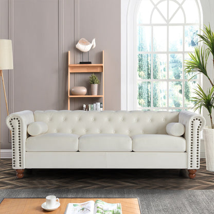 Chesterfield 74.5 Button Tufted Upholstered 3-seater Sofa with Nailheads and Pillows for Living Room