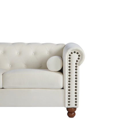 Chesterfield 74.5 Button Tufted Upholstered 3-seater Sofa with Nailheads and Pillows for Living Room