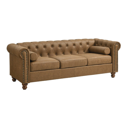 Chesterfield 74.5 Button Tufted Upholstered 3-seater Sofa with Nailheads and Pillows for Living Room