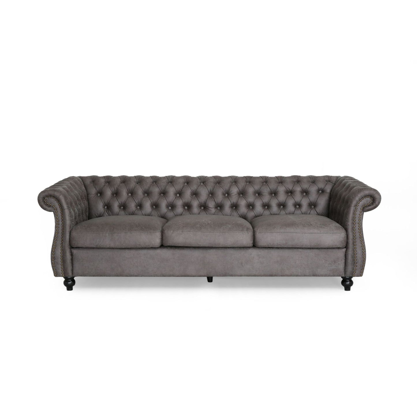 Chesterfield 84.75 Button Tufted Upholstered 3-seater Sofa with Nailheads and Wood Legs for Living Room