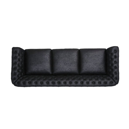 Chesterfield 84.75 Button Tufted Upholstered 3-seater Sofa with Nailheads and Wood Legs for Living Room