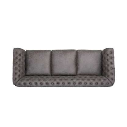 Chesterfield 84.75 Button Tufted Upholstered 3-seater Sofa with Nailheads and Wood Legs for Living Room
