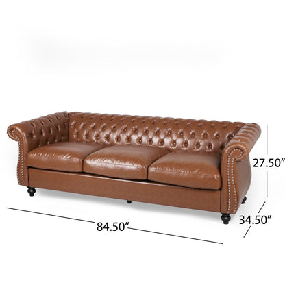 Chesterfield 84.75 Button Tufted Upholstered 3-seater Sofa with Nailheads and Wood Legs for Living Room