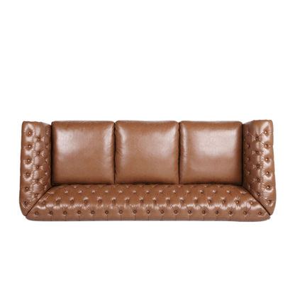 Chesterfield 84.75 Button Tufted Upholstered 3-seater Sofa with Nailheads and Wood Legs for Living Room