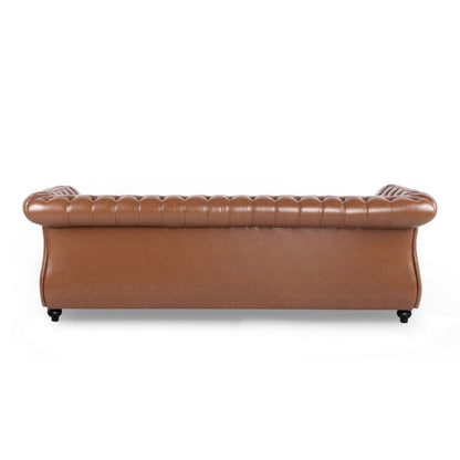 Chesterfield 84.75 Button Tufted Upholstered 3-seater Sofa with Nailheads and Wood Legs for Living Room