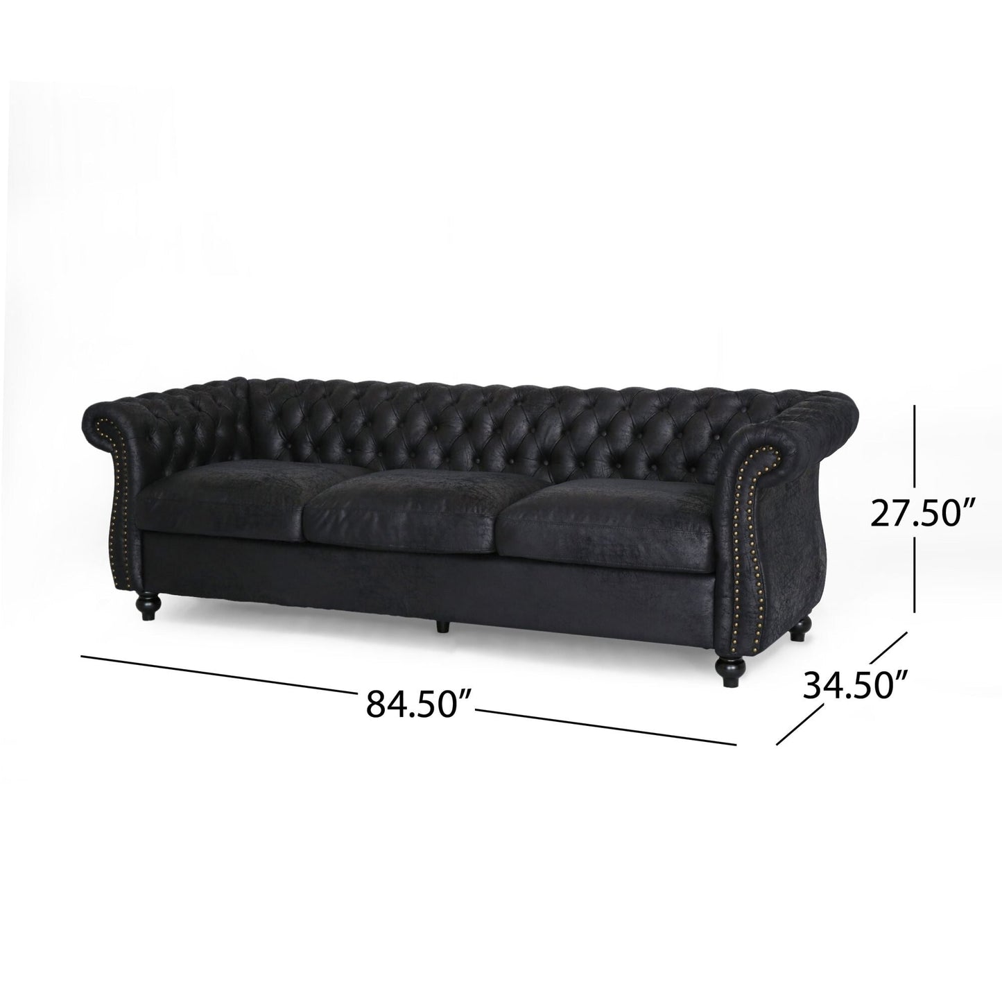 Chesterfield 84.75 Button Tufted Upholstered 3-seater Sofa with Nailheads and Wood Legs for Living Room