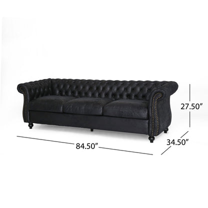 Chesterfield 84.75 Button Tufted Upholstered 3-seater Sofa with Nailheads and Wood Legs for Living Room