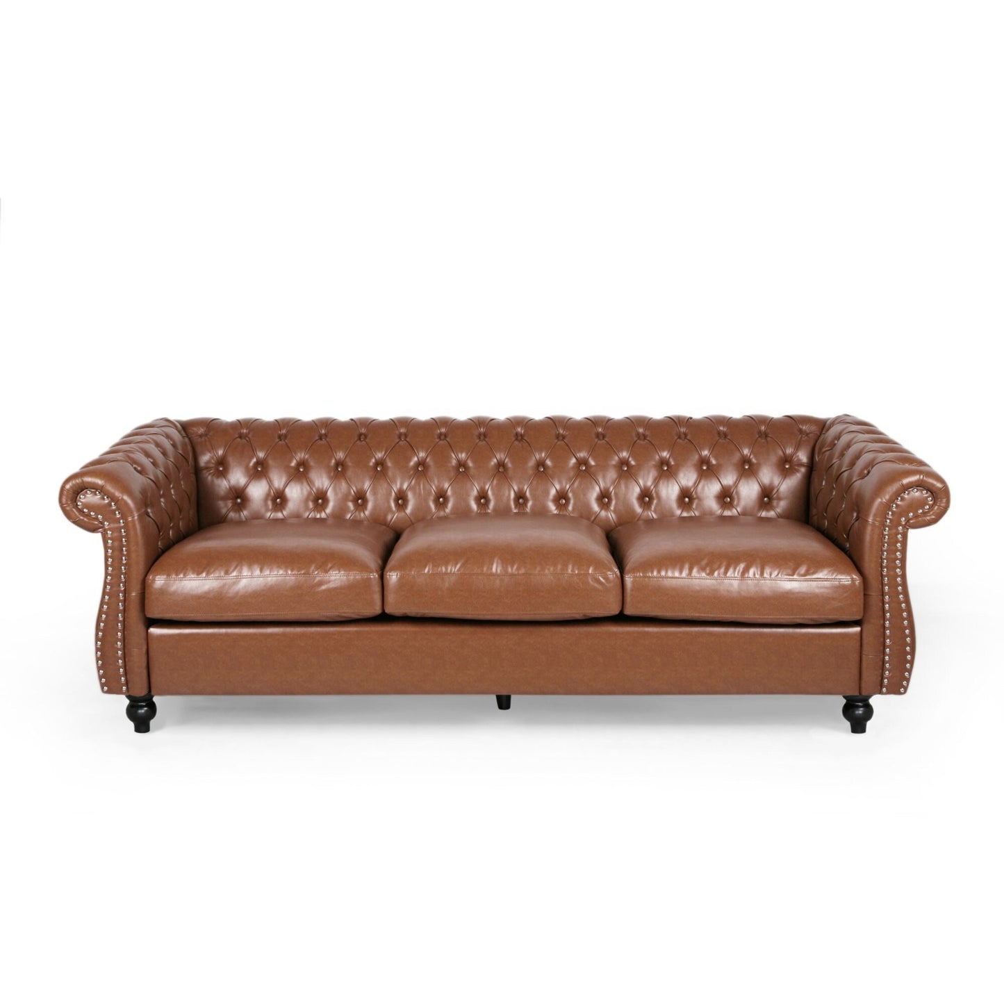 Chesterfield 84.75 Button Tufted Upholstered 3-seater Sofa with Nailheads and Wood Legs for Living Room
